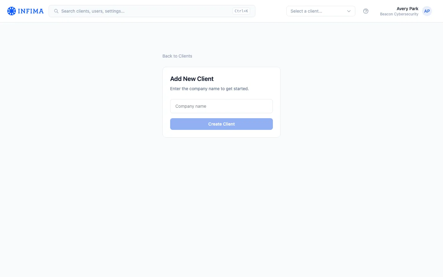 Add New Client form