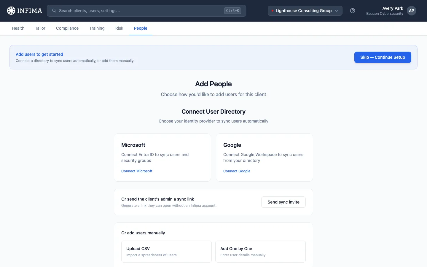People page in onboarding mode